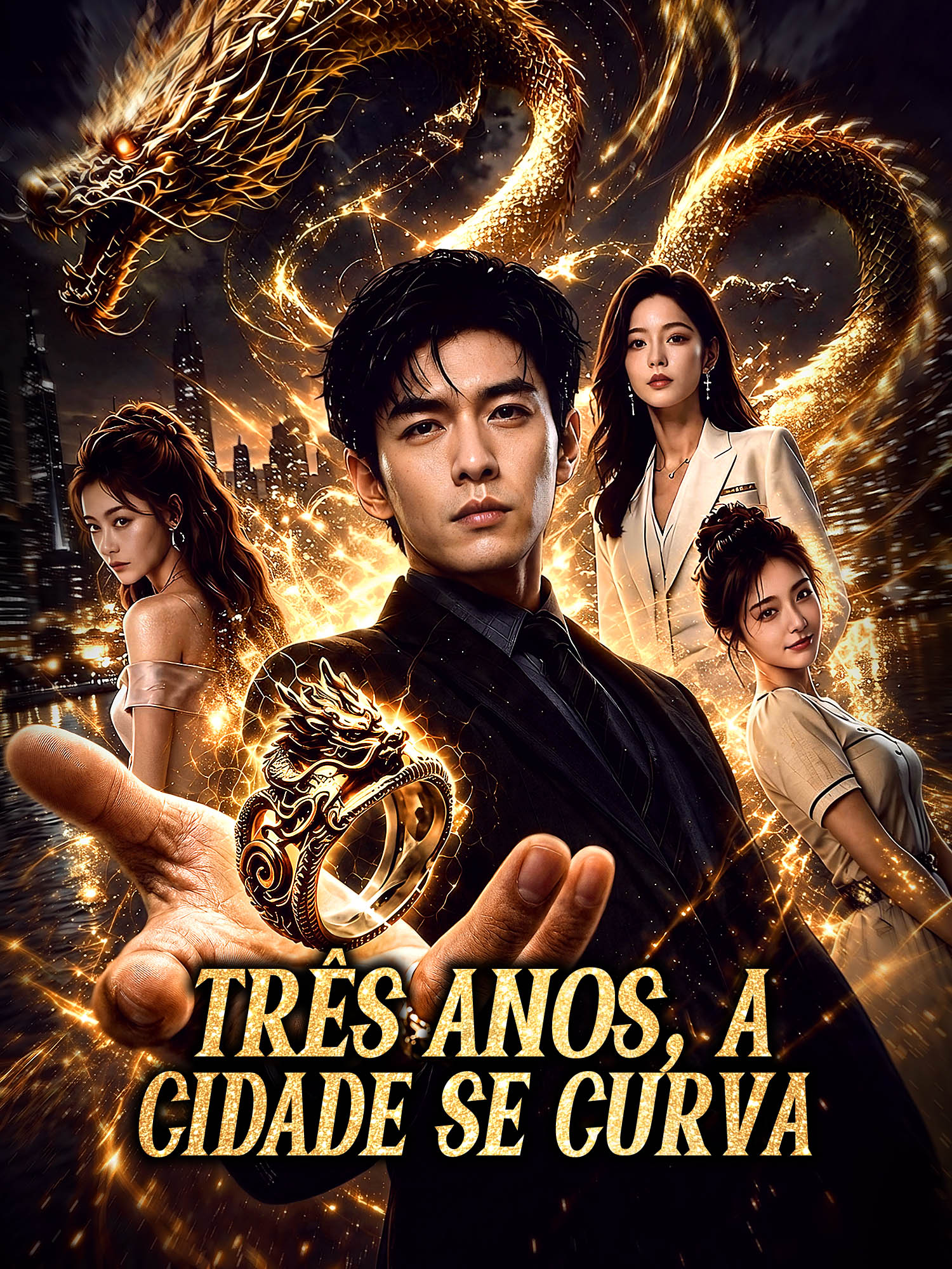 Capa e Pôster da Mini Novela Três anos, a cidade se curva